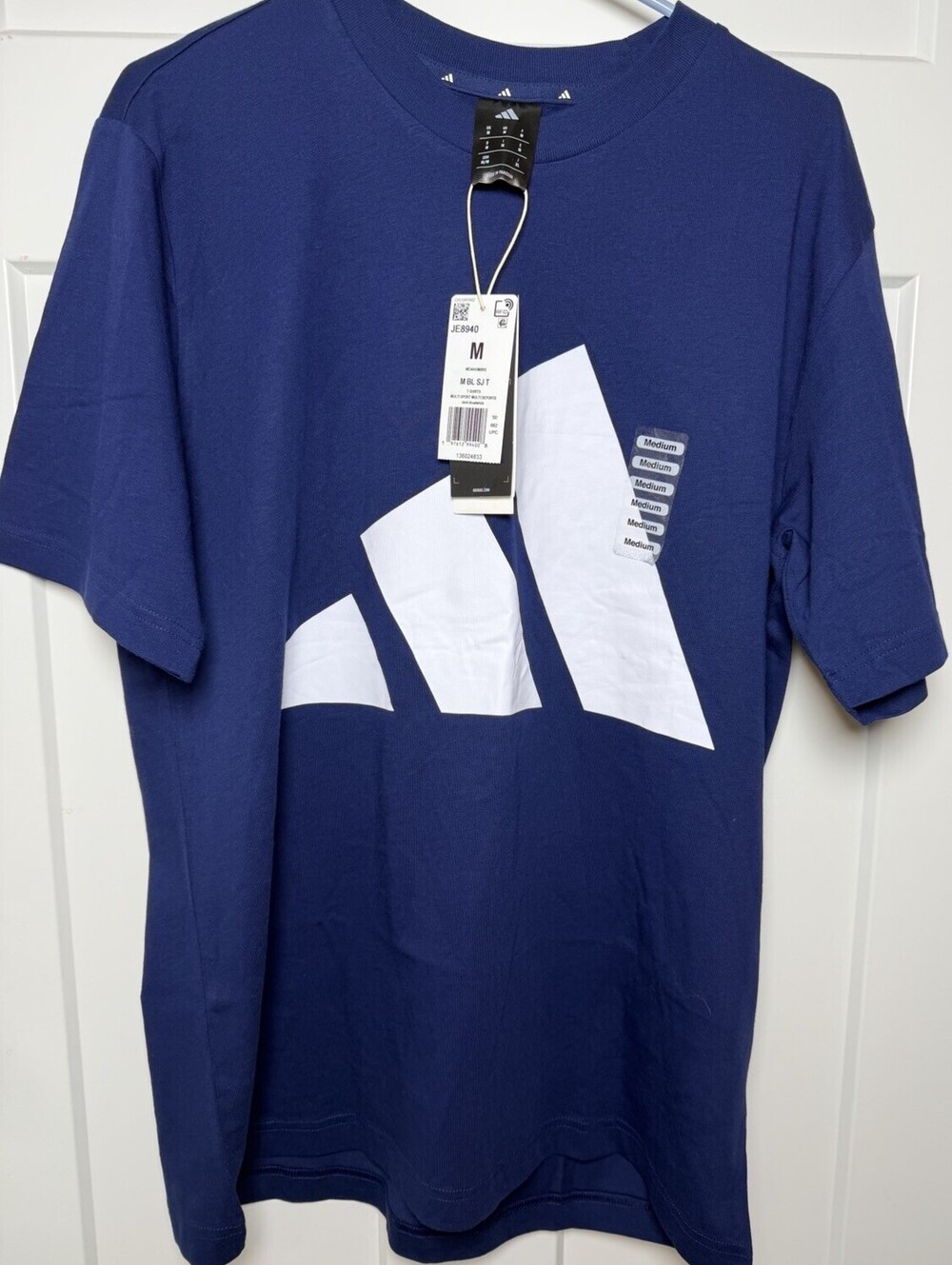 adidas Essentials Big Logo T-Shirt Mens M Dark Blue White NWT JE8940